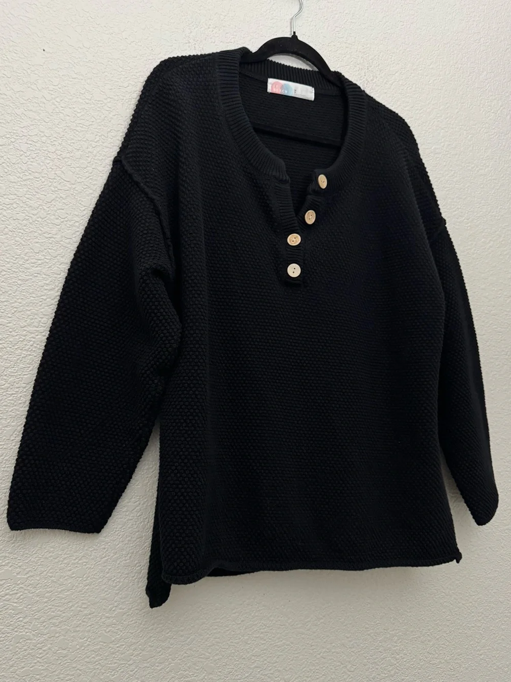 Free People Beach Hailee Sweater Black Pullover Wooden Buttons Cotton Medium